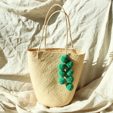  Borneo Serena Straw Tote Bag with Green Pom-poms by BrunnaCo BrunnaCo Perfumarie