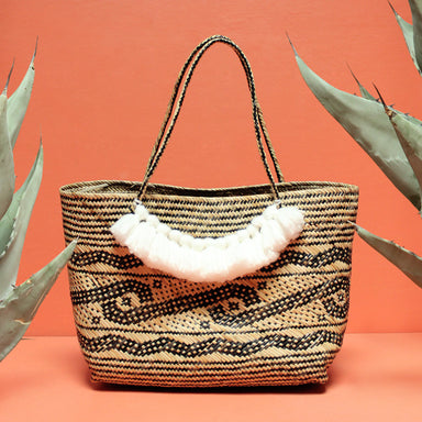  Borneo Medio Straw Tote Bag - Hand Bag with White Roman Tassels by BrunnaCo BrunnaCo Perfumarie