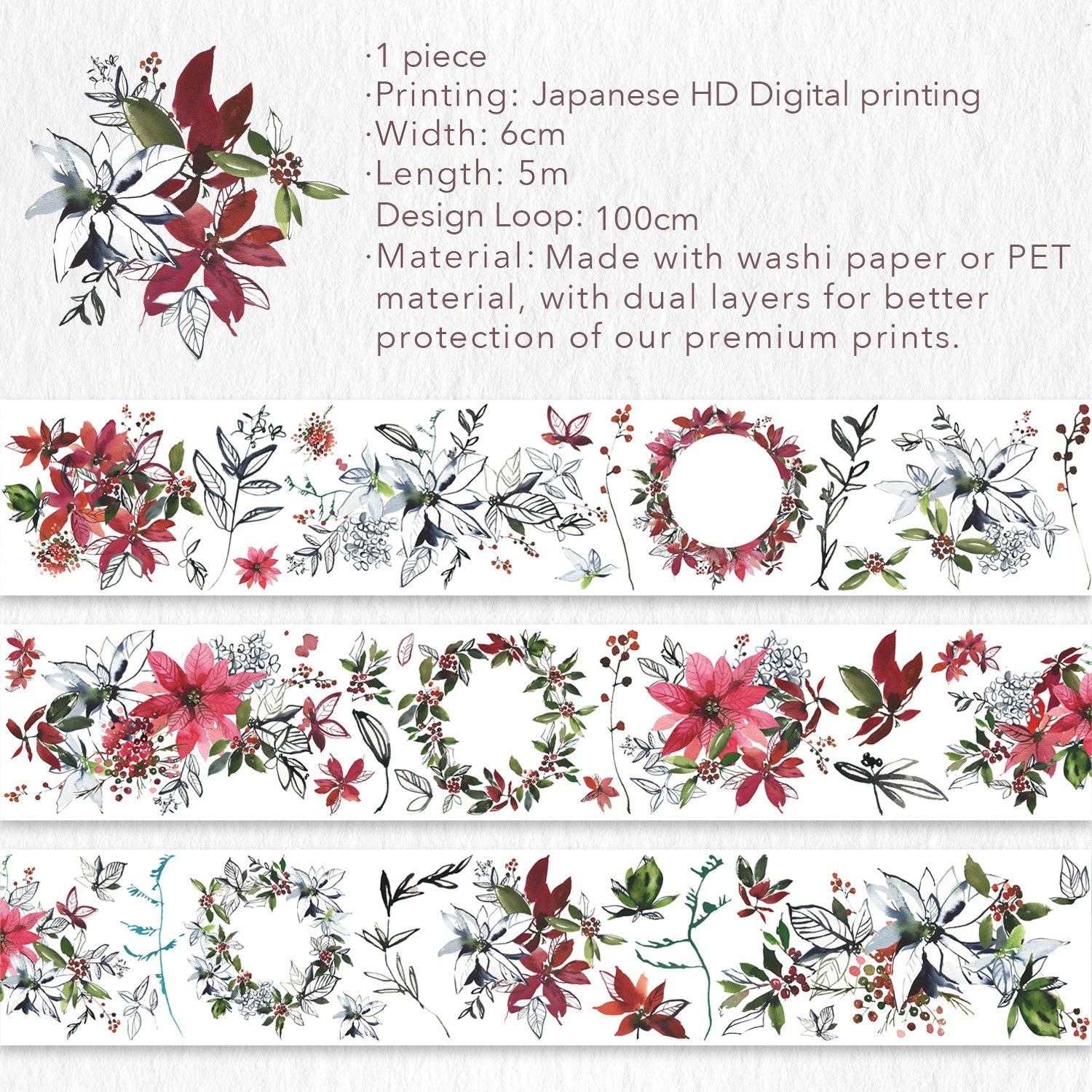  Poinsettia Wide Washi / PET Tape by The Washi Tape Shop The Washi Tape Shop Perfumarie