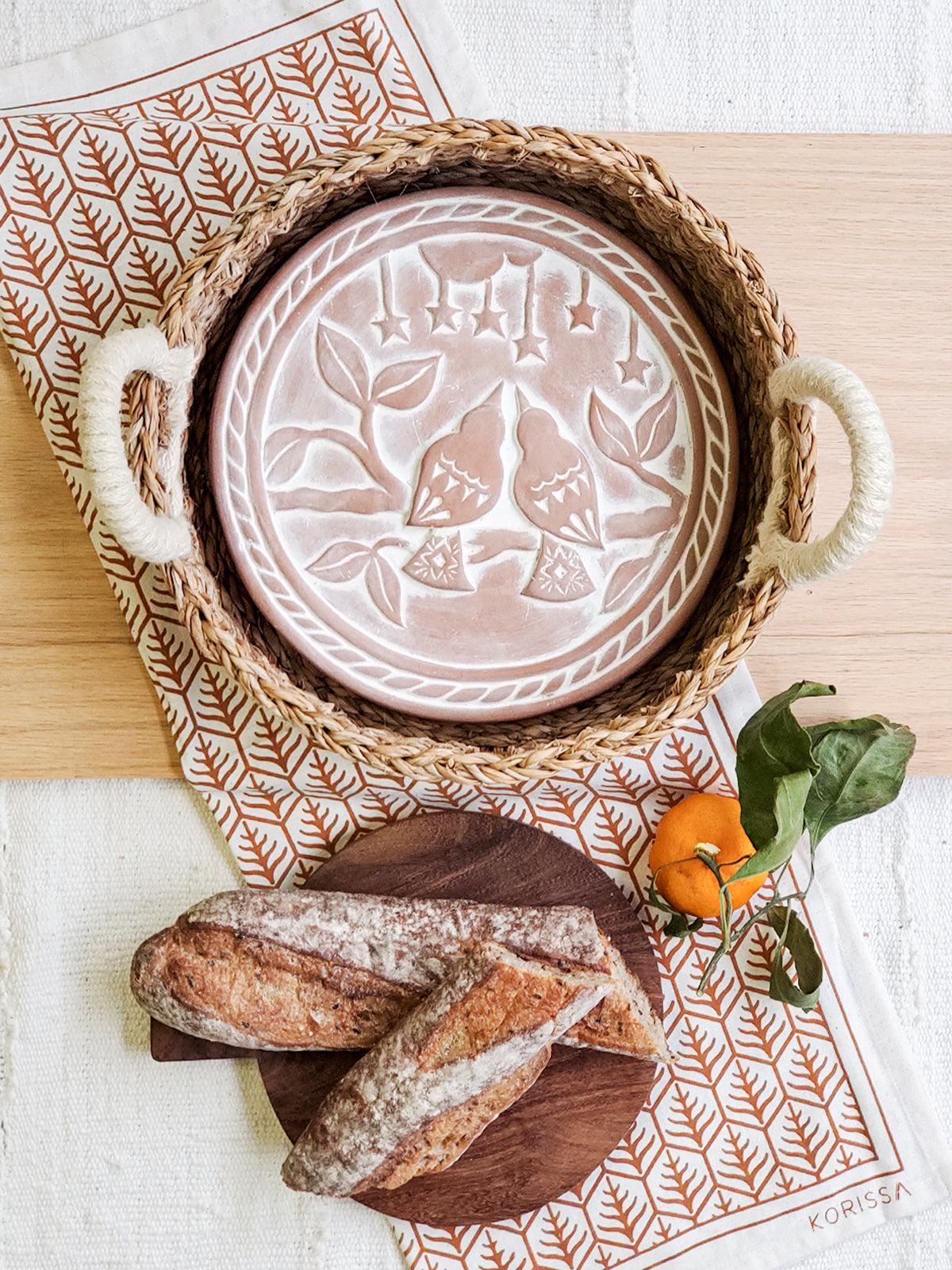 Bread Warmer & Basket Gift Set with Tea Towel - Lovebird Round by KORISSA KORISSA Perfumarie