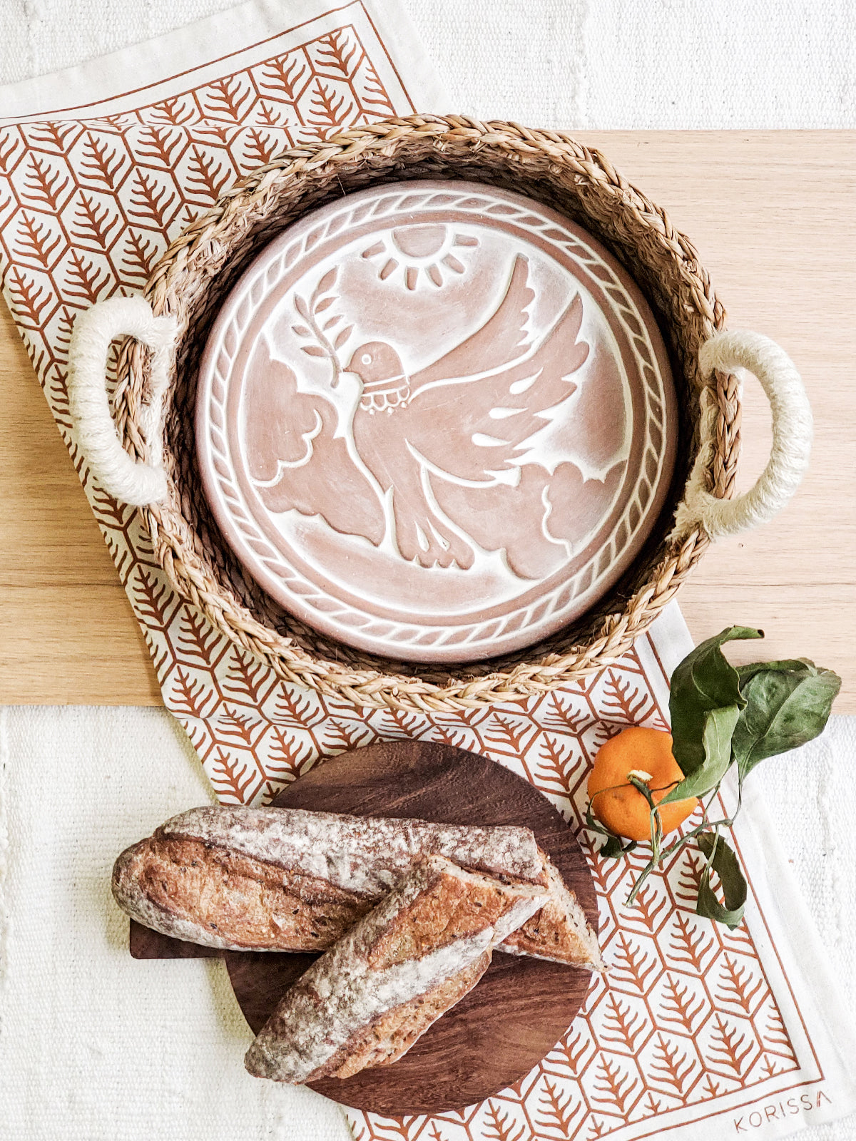  Bread Warmer & Basket Gift Set with Tea Towel - Dove In Peace by KORISSA KORISSA Perfumarie