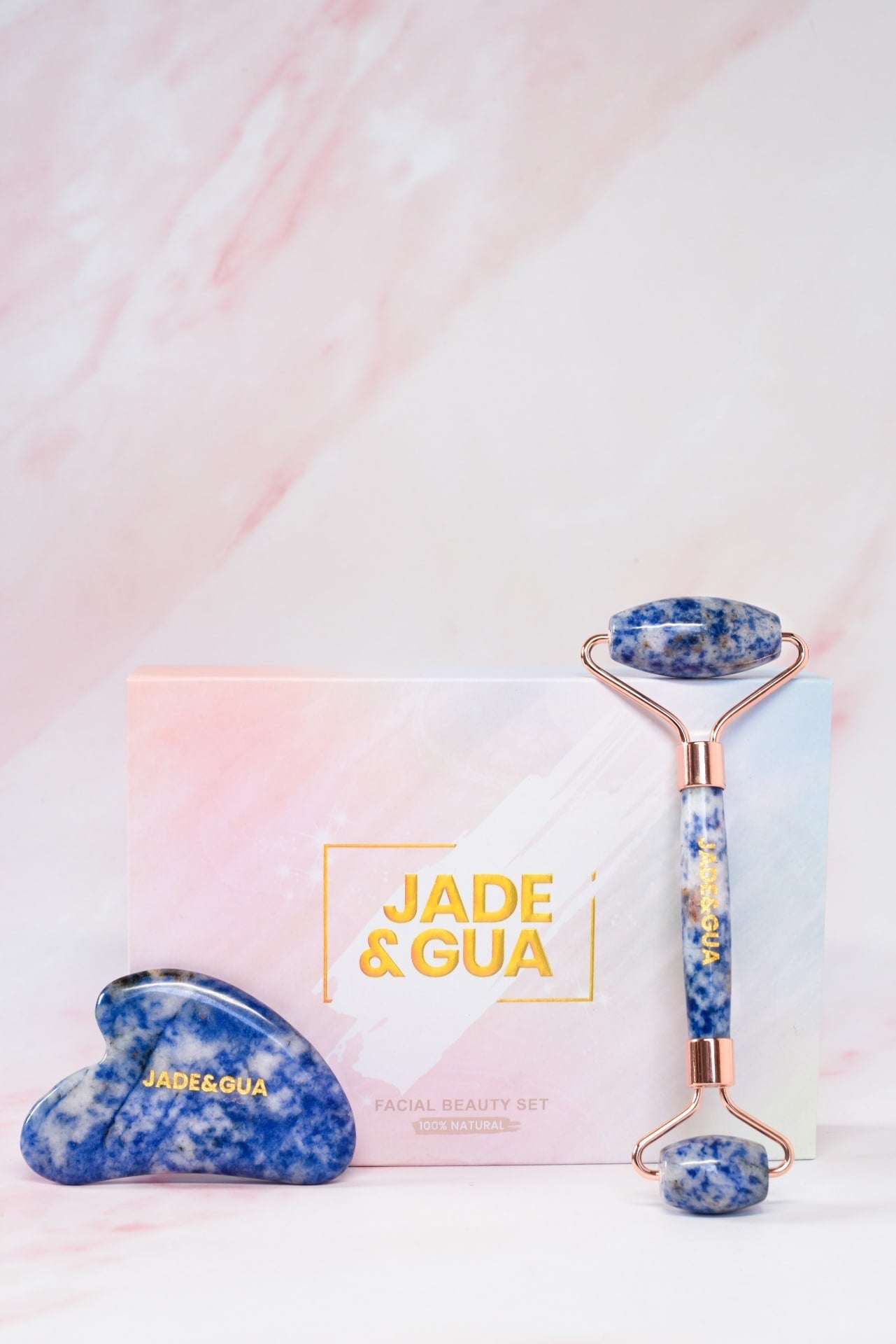  Ocean Blue Jasper Jade Roller & Gua Sha Set by Jade and Gua Jade and Gua Perfumarie