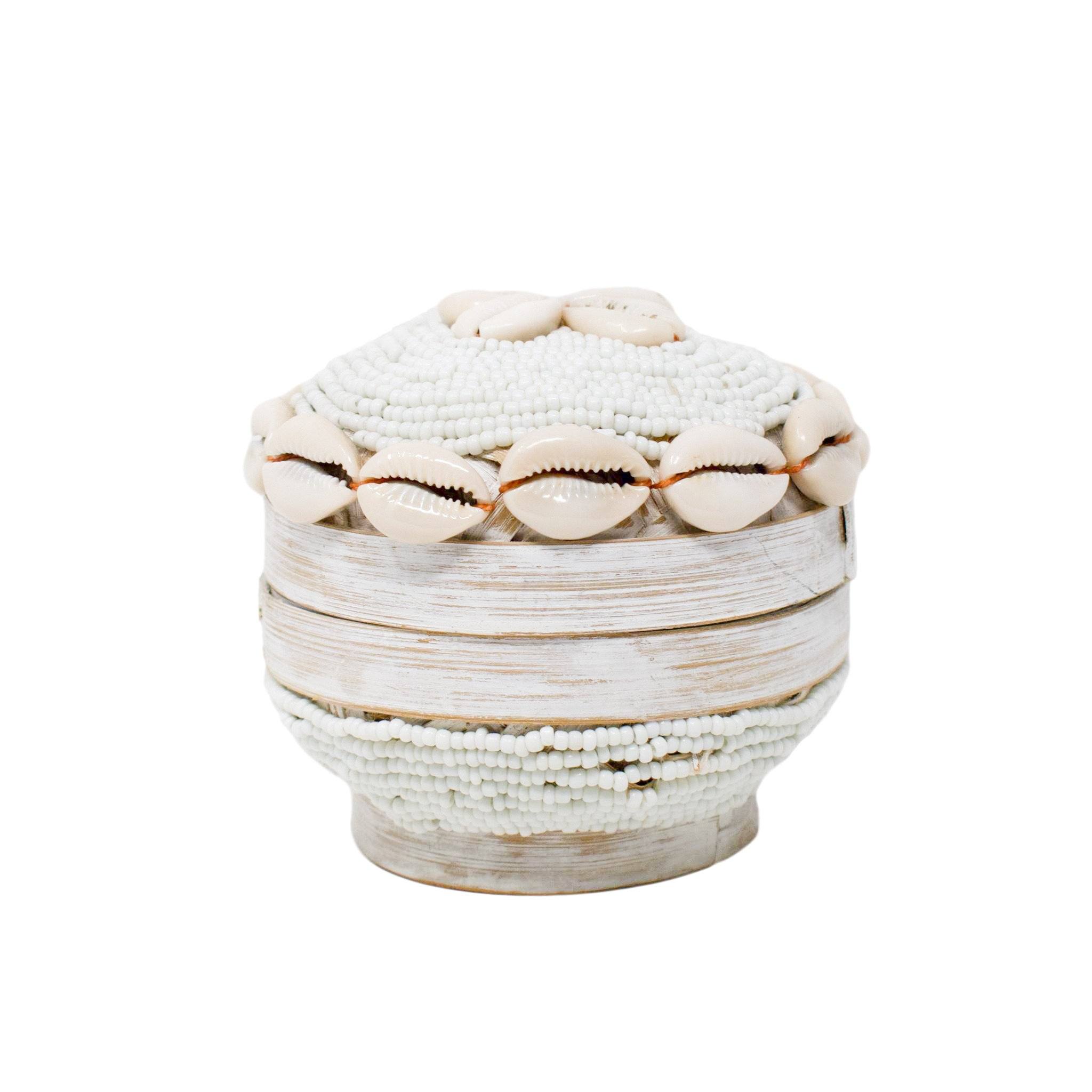  Gili Shell Bowl with Lid - White by POPPY + SAGE POPPY + SAGE Perfumarie